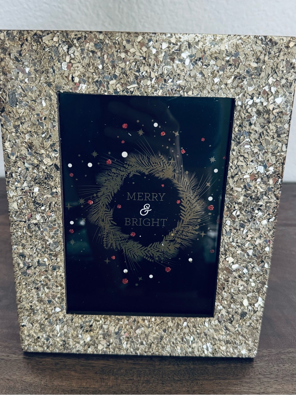 Glitter Merry & Bright Christmas Holiday Gold Metallic Picture Frame Holiday Art